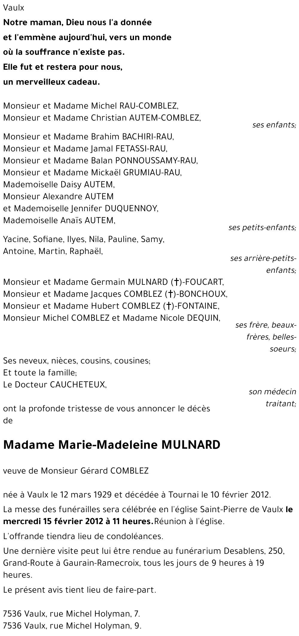 Marie-Madeleine MULNARD