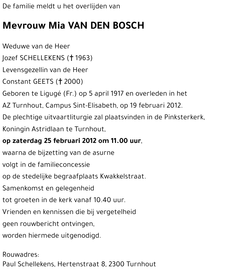 Mia VAN DEN BOSCH