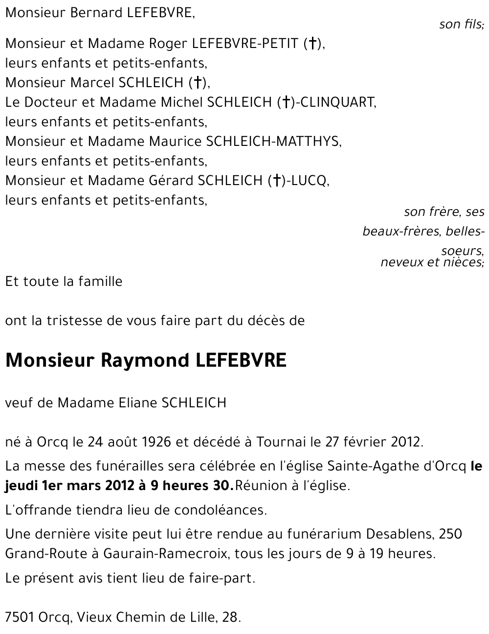 Raymond LEFEBVRE