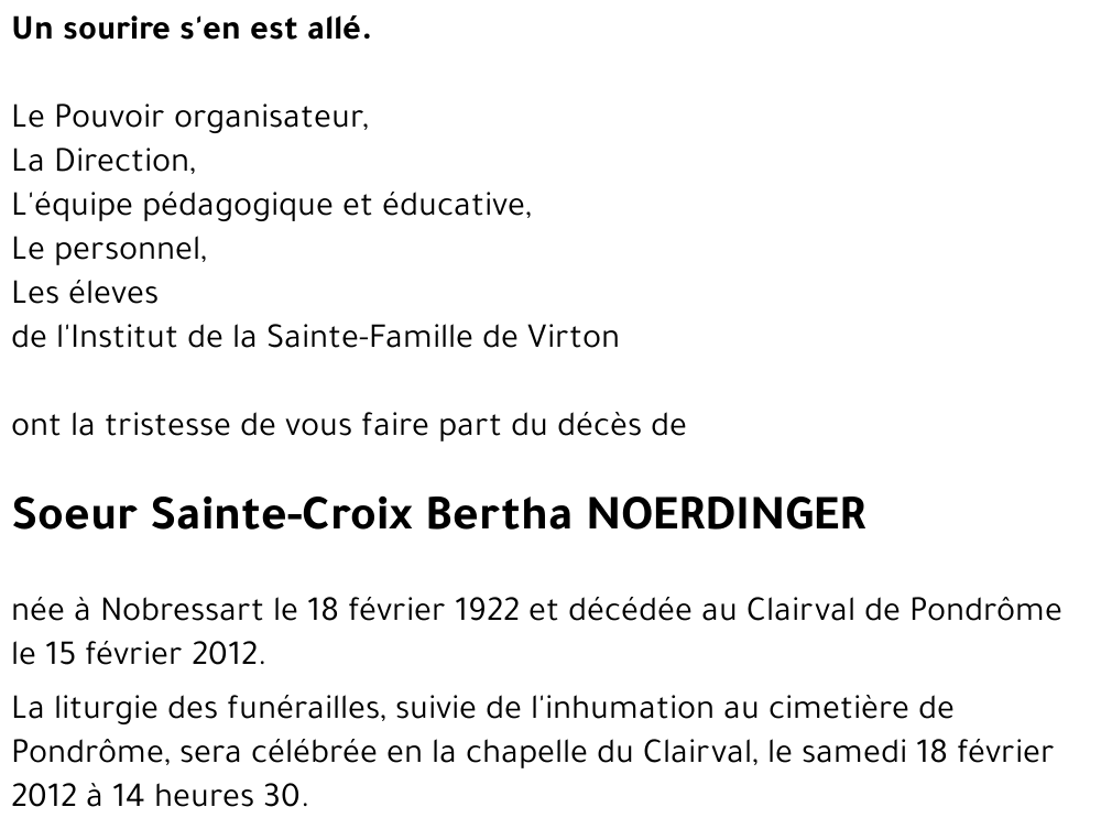 Sainte-Croix Bertha NOERDINGER