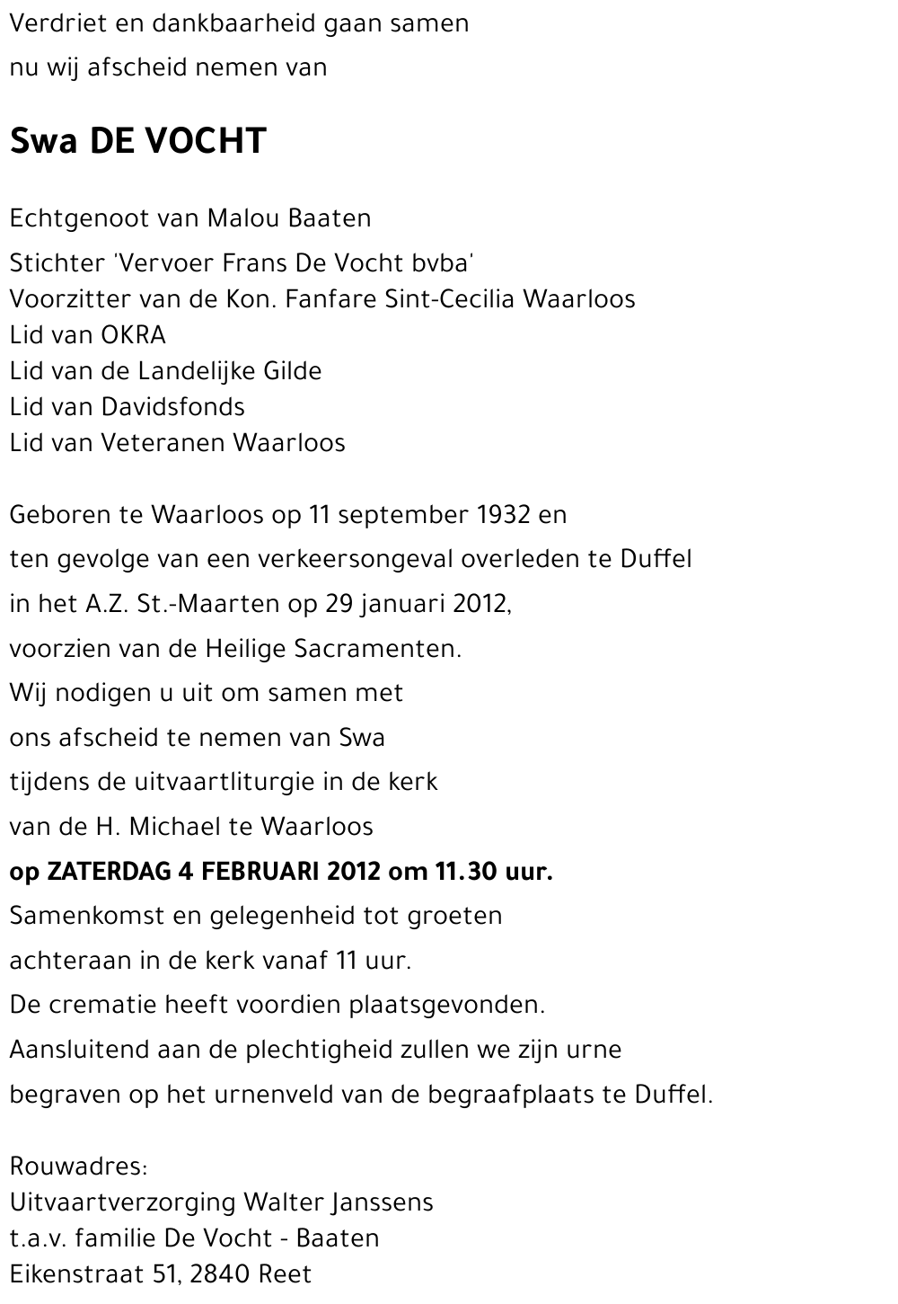 Swa DE VOCHT