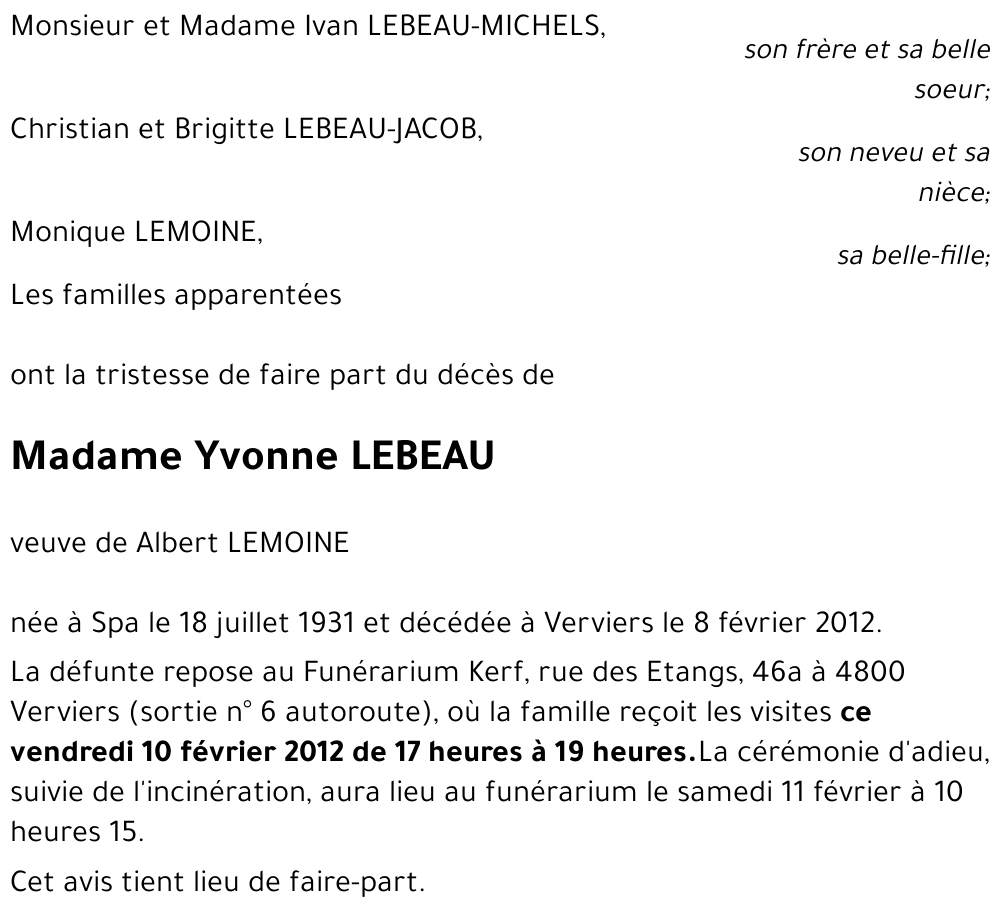 Yvonne LEBEAU