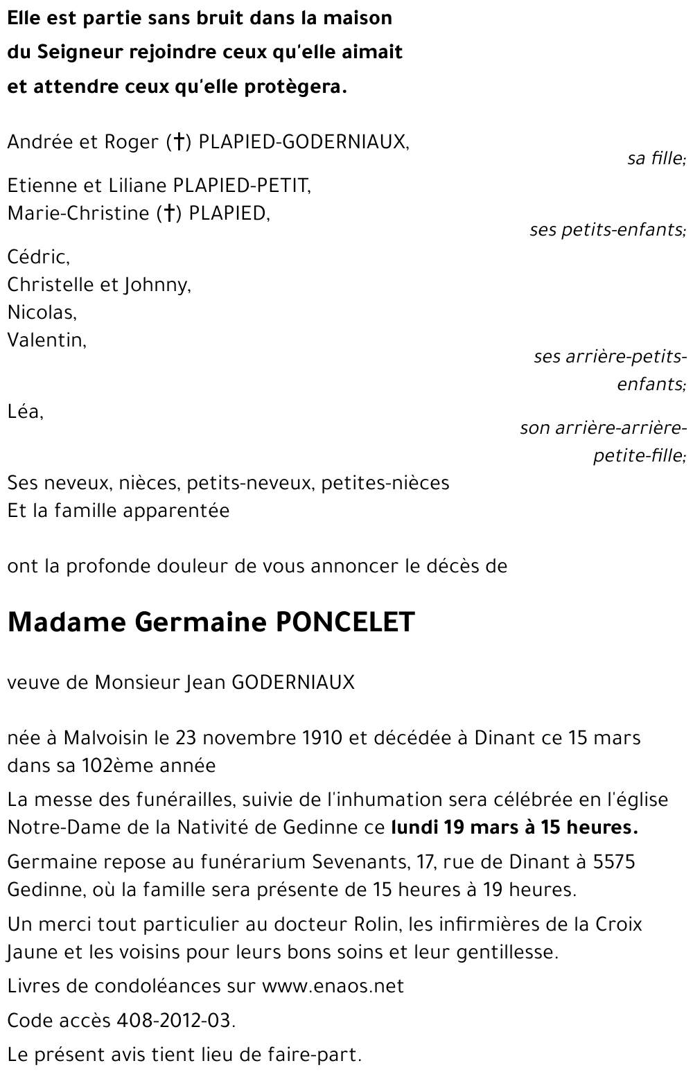 Germaine PONCELET