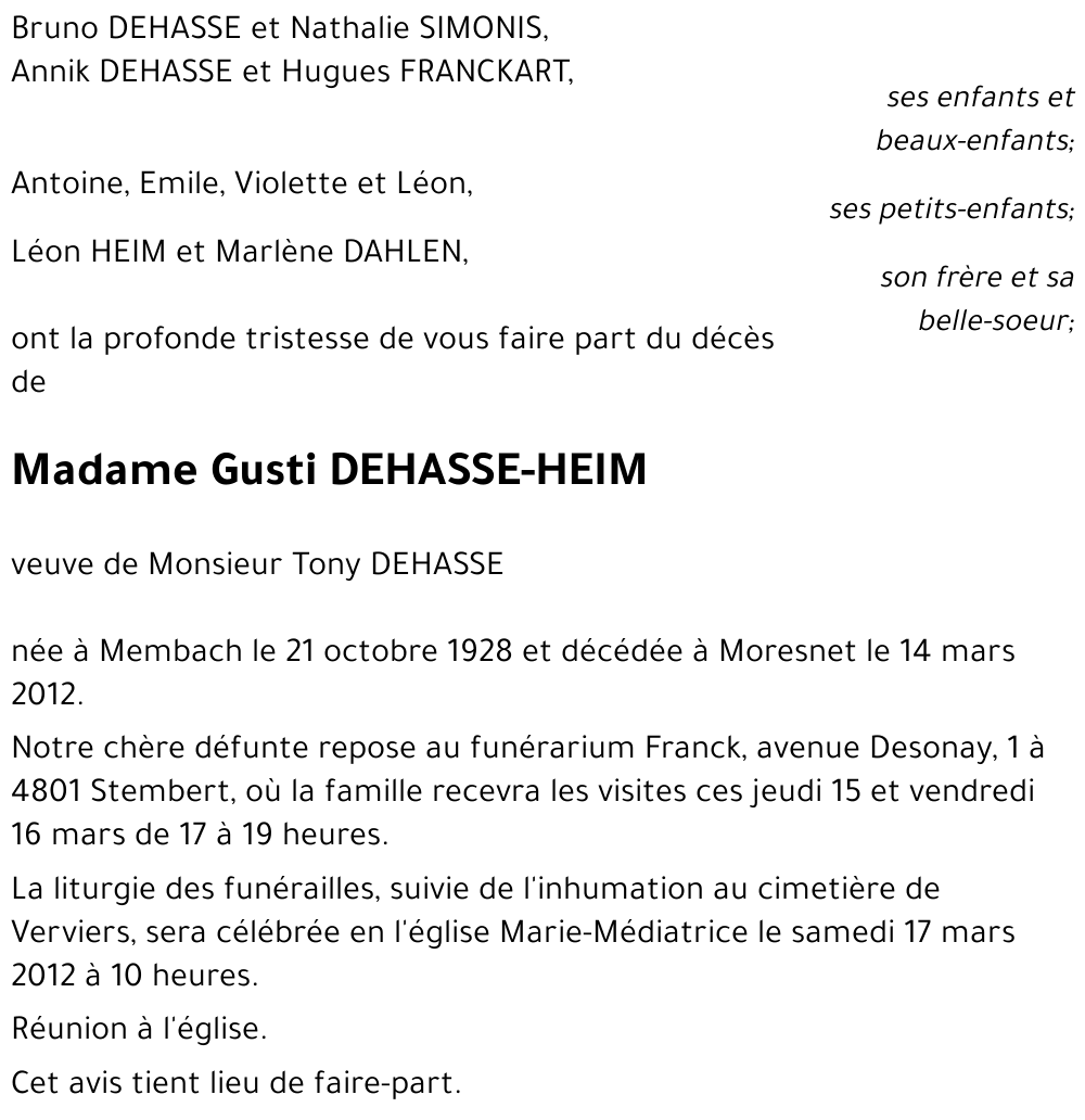 Gusti DEHASSE-HEIM