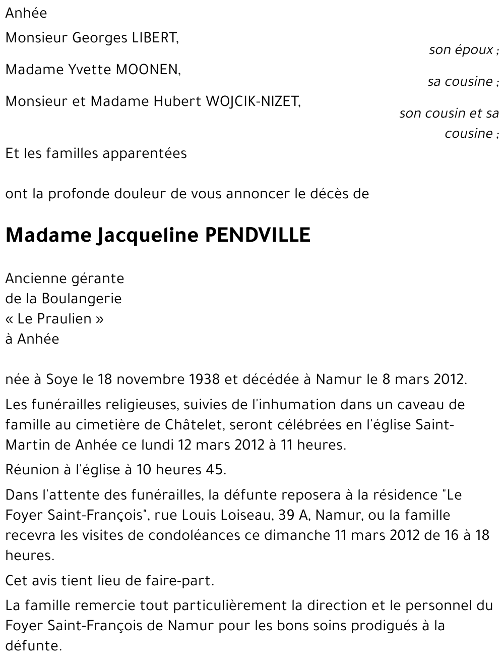 Jacqueline PENDVILLE