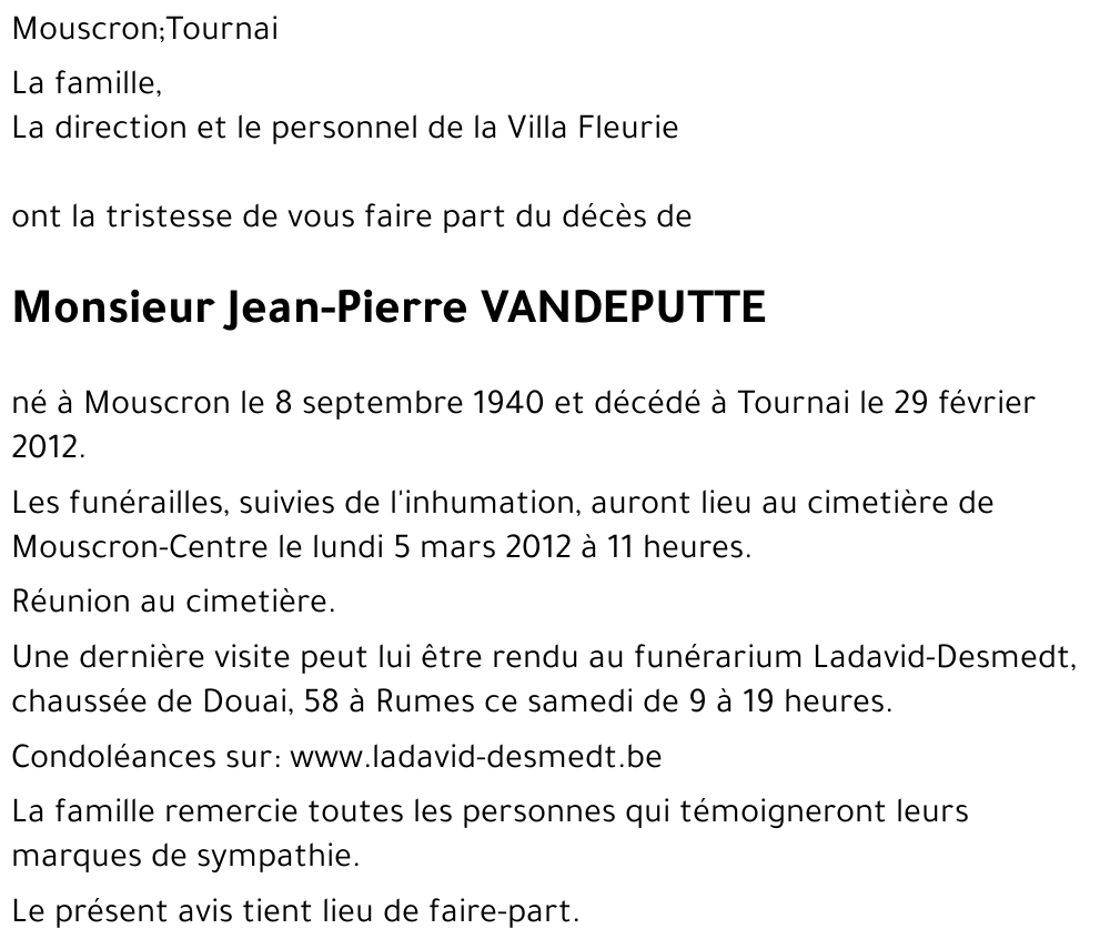 Jean-Pierre VANDEPUTTE