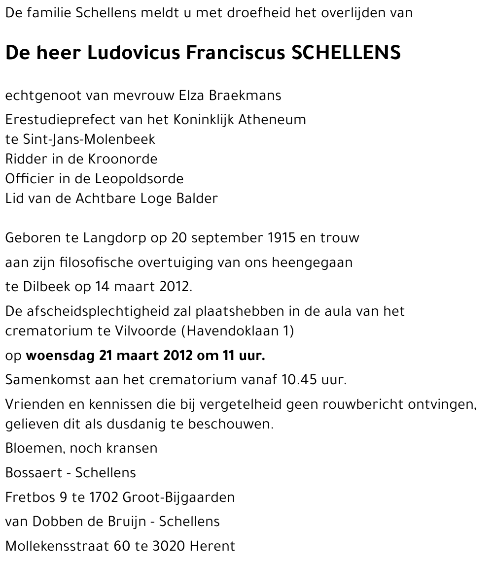 Ludovicus Franciscus SCHELLENS