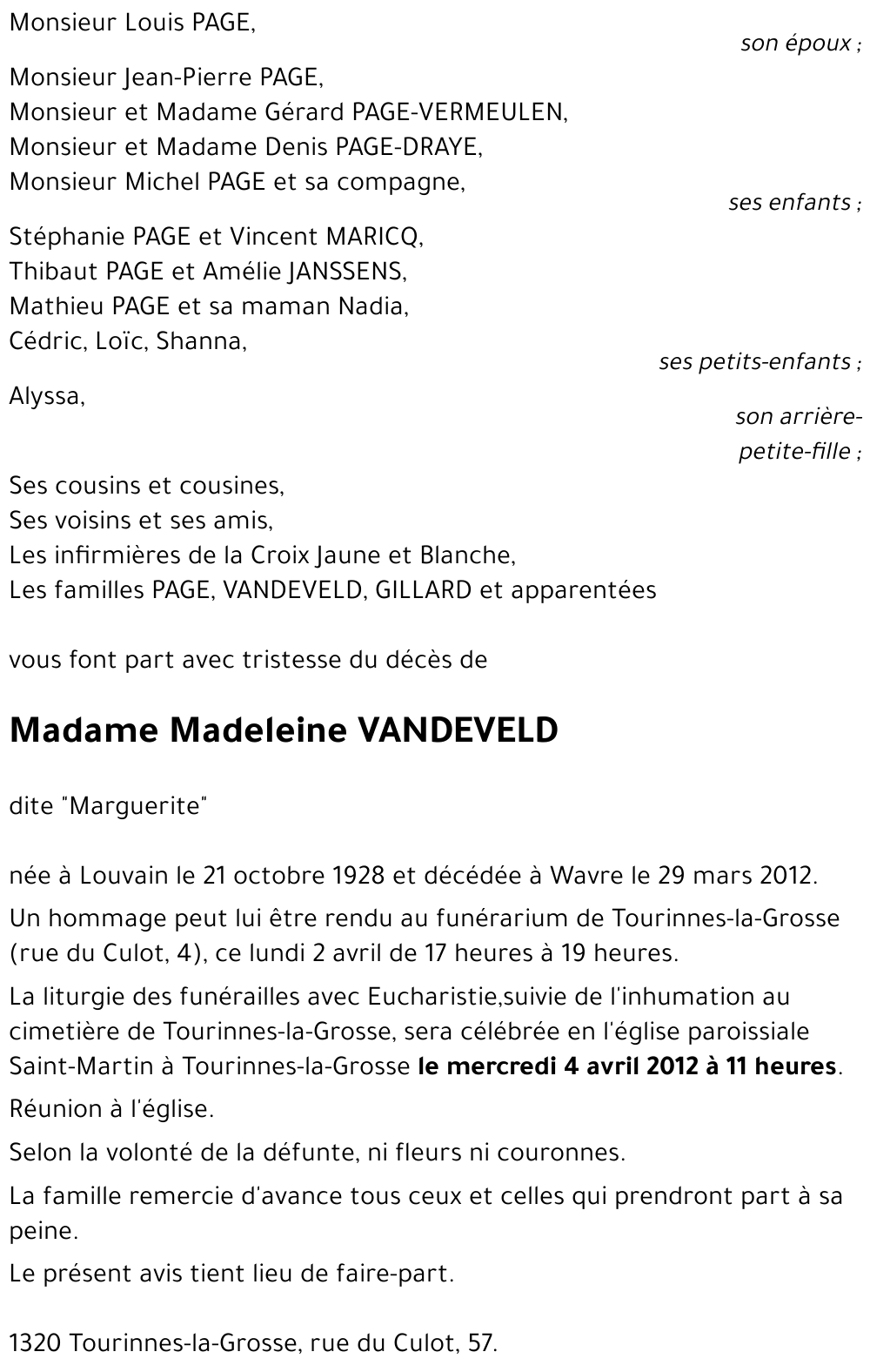 Madeleine VANDEVELD