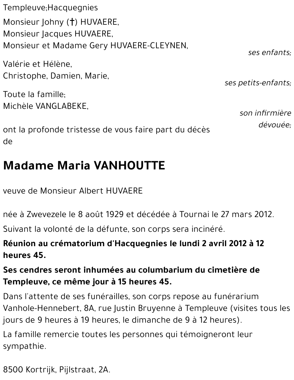 Maria VANHOUTTE
