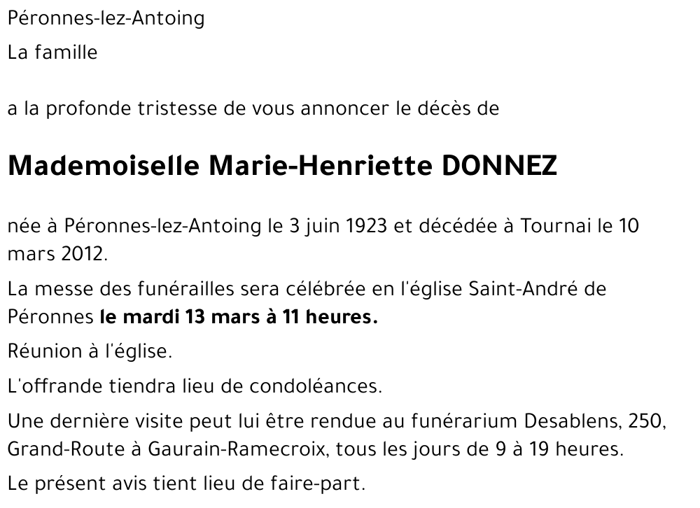 Marie-Henriette DONNEZ