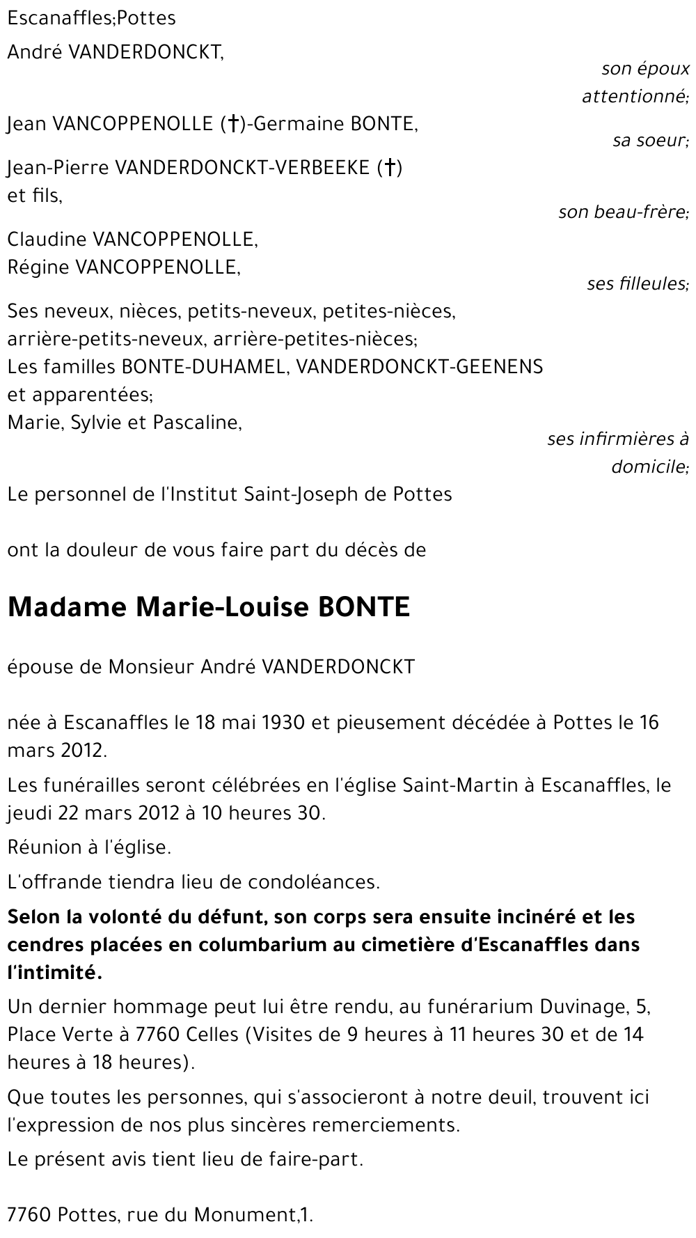 Marie-Louise BONTE