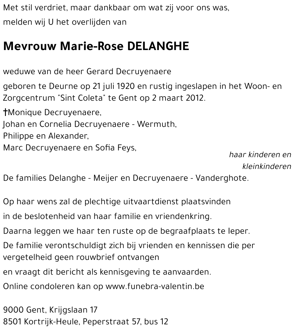 Marie-Rose DELANGHE