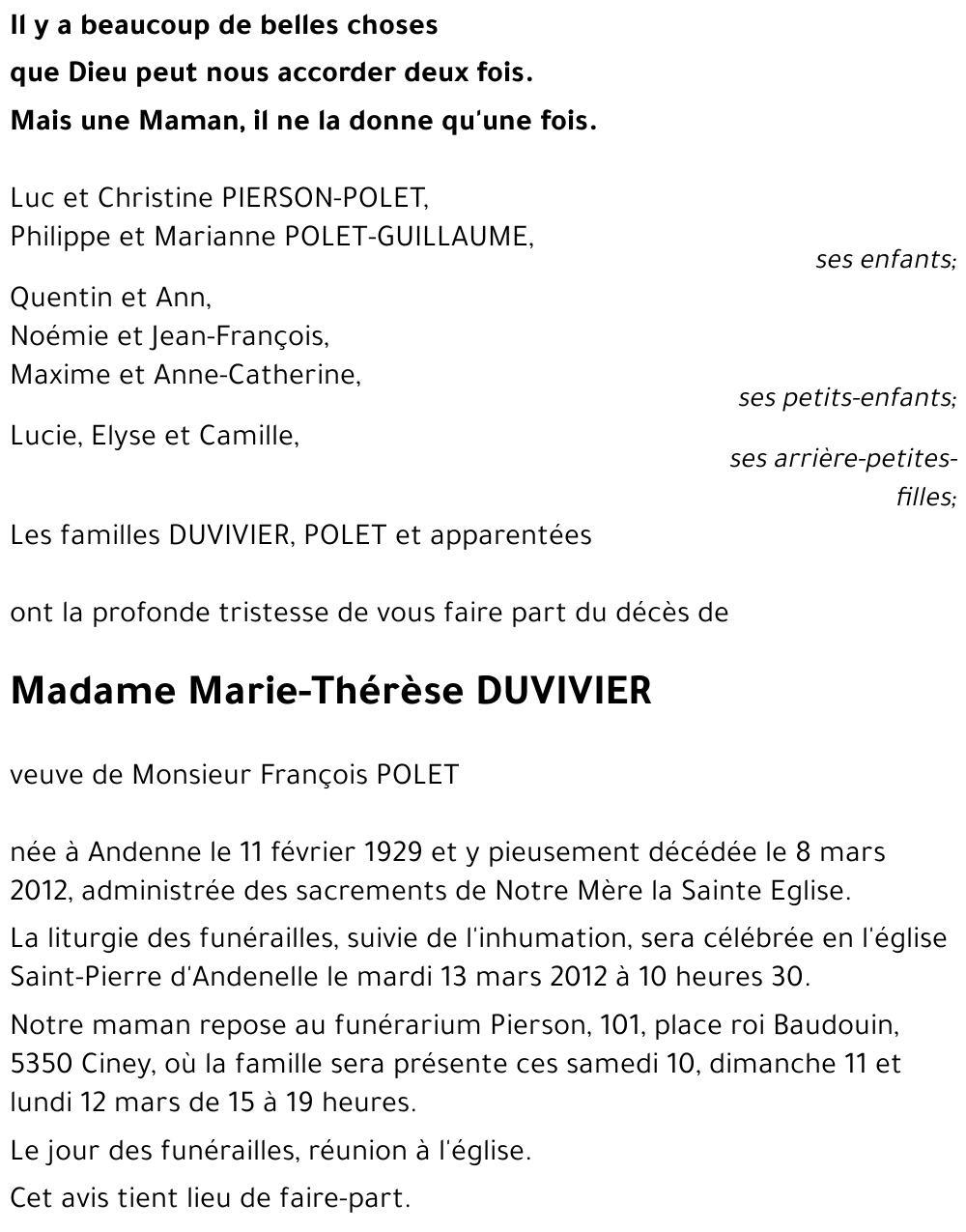 Marie-Thérèse DUVIVIER