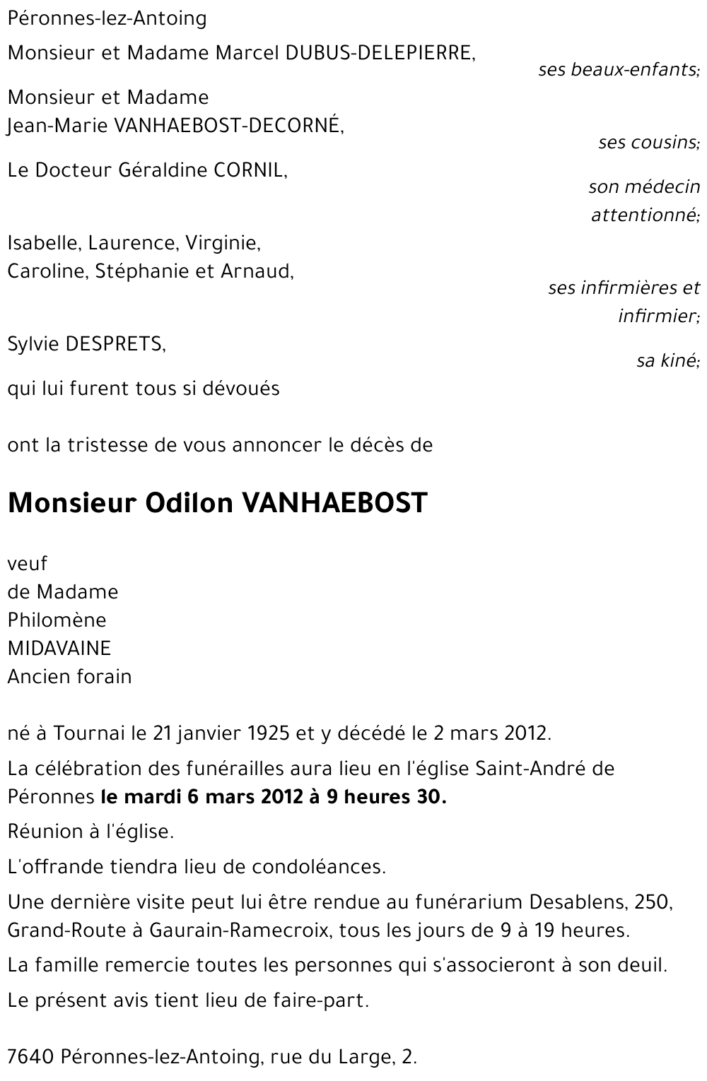 Odilon VANHAEBOST