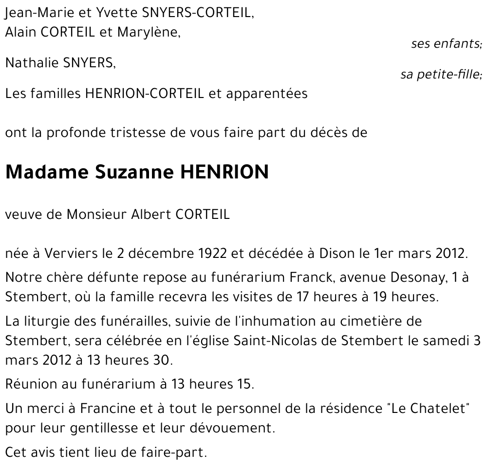 Suzanne HENRION