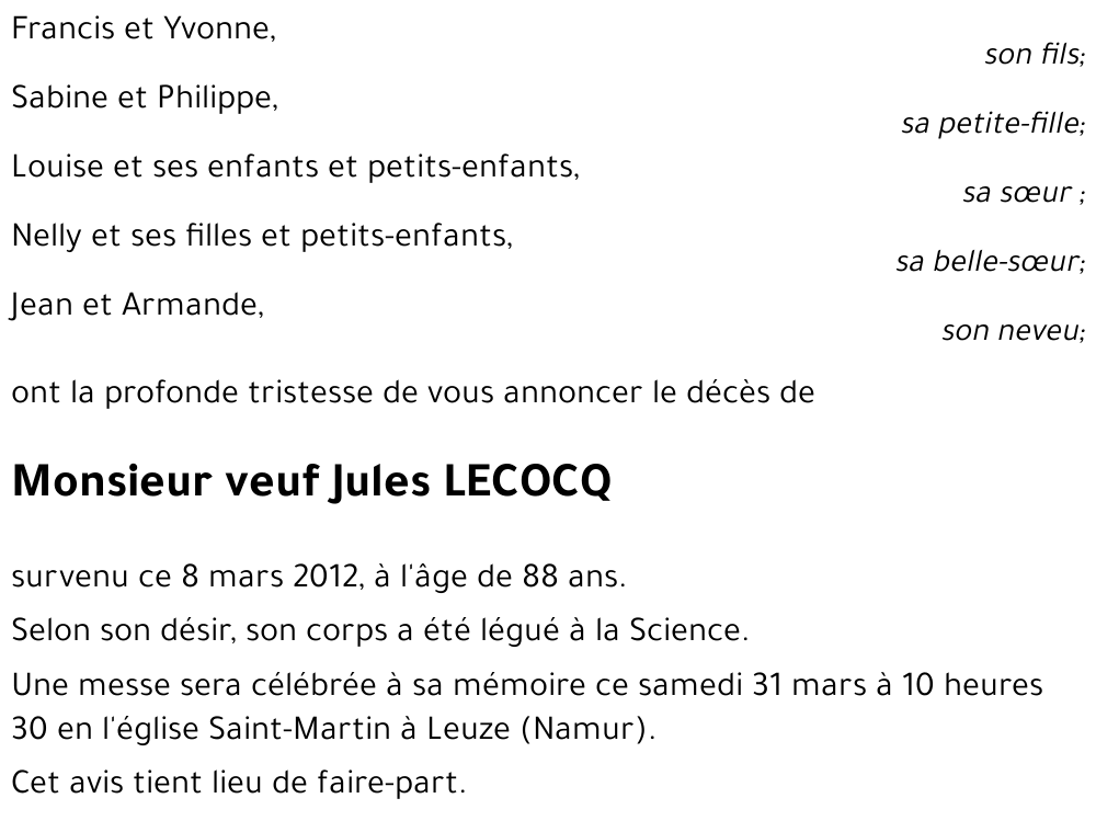 veuf Jules LECOCQ