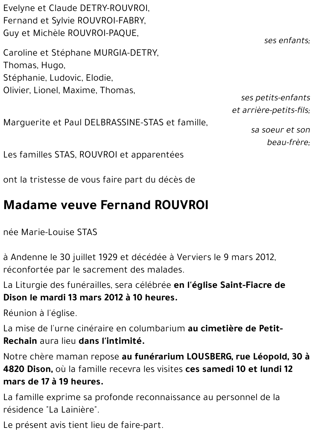 veuve Fernand ROUVROI