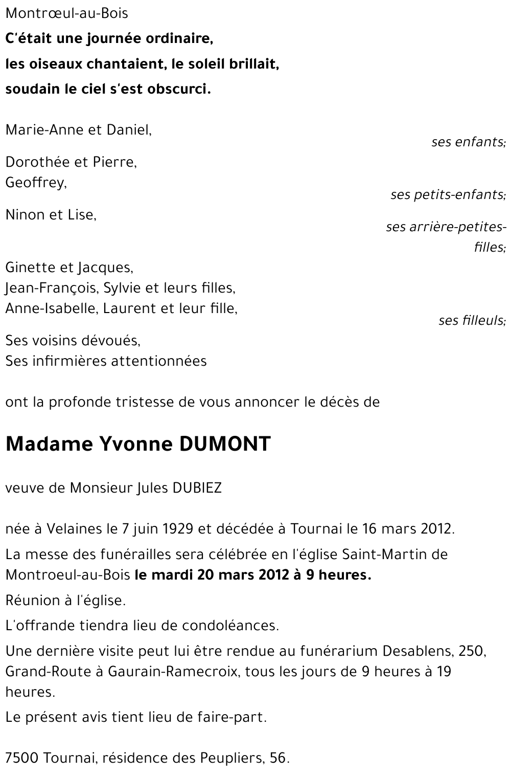 Yvonne DUMONT