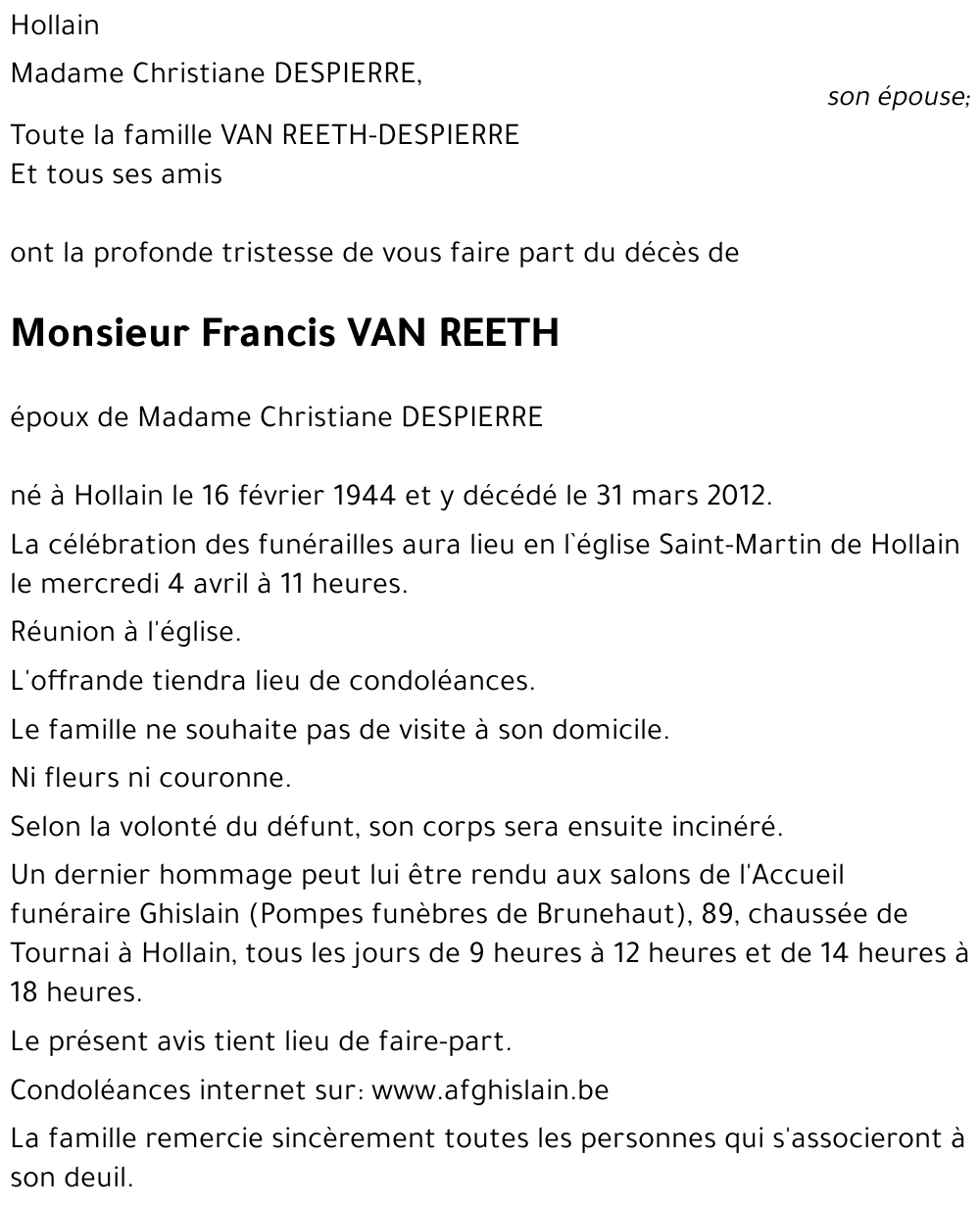 Francis VAN REETH