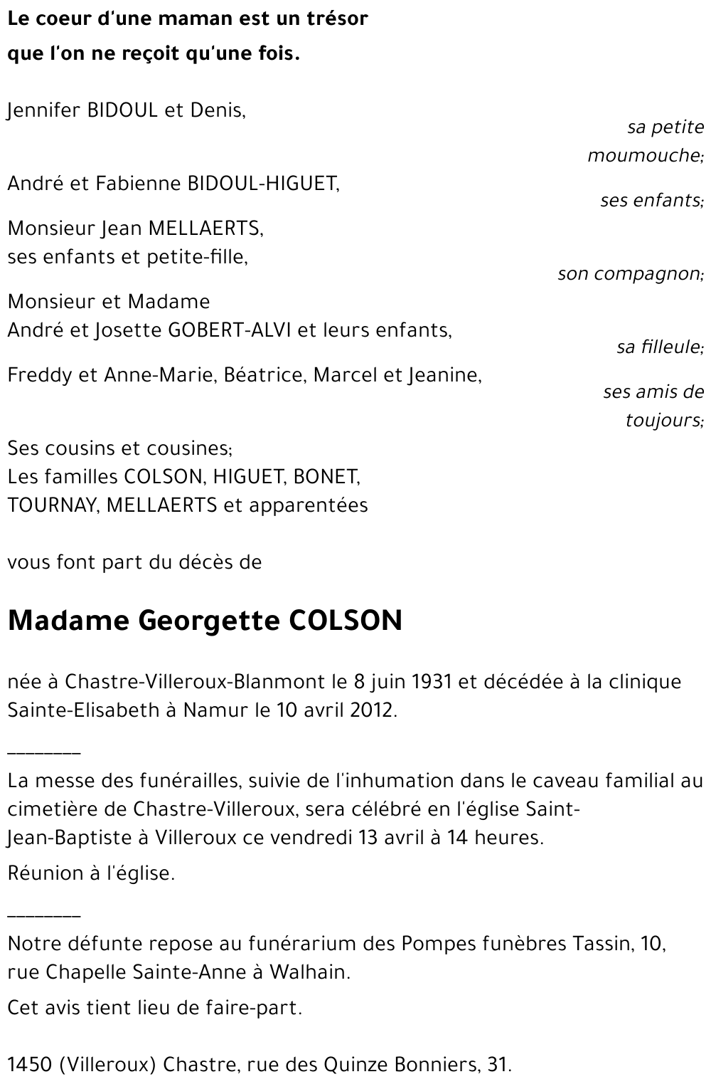 Georgette COLSON