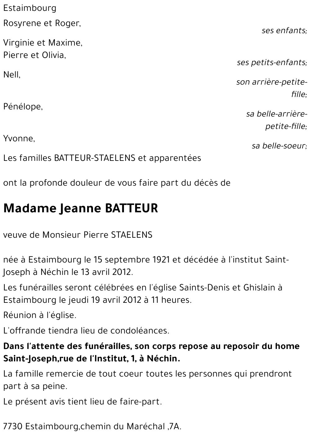 Jeanne BATTEUR