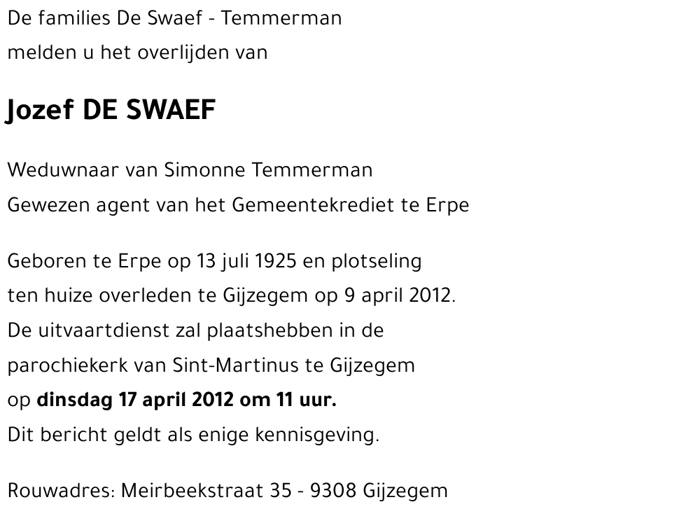 Jozef DE SWAEF