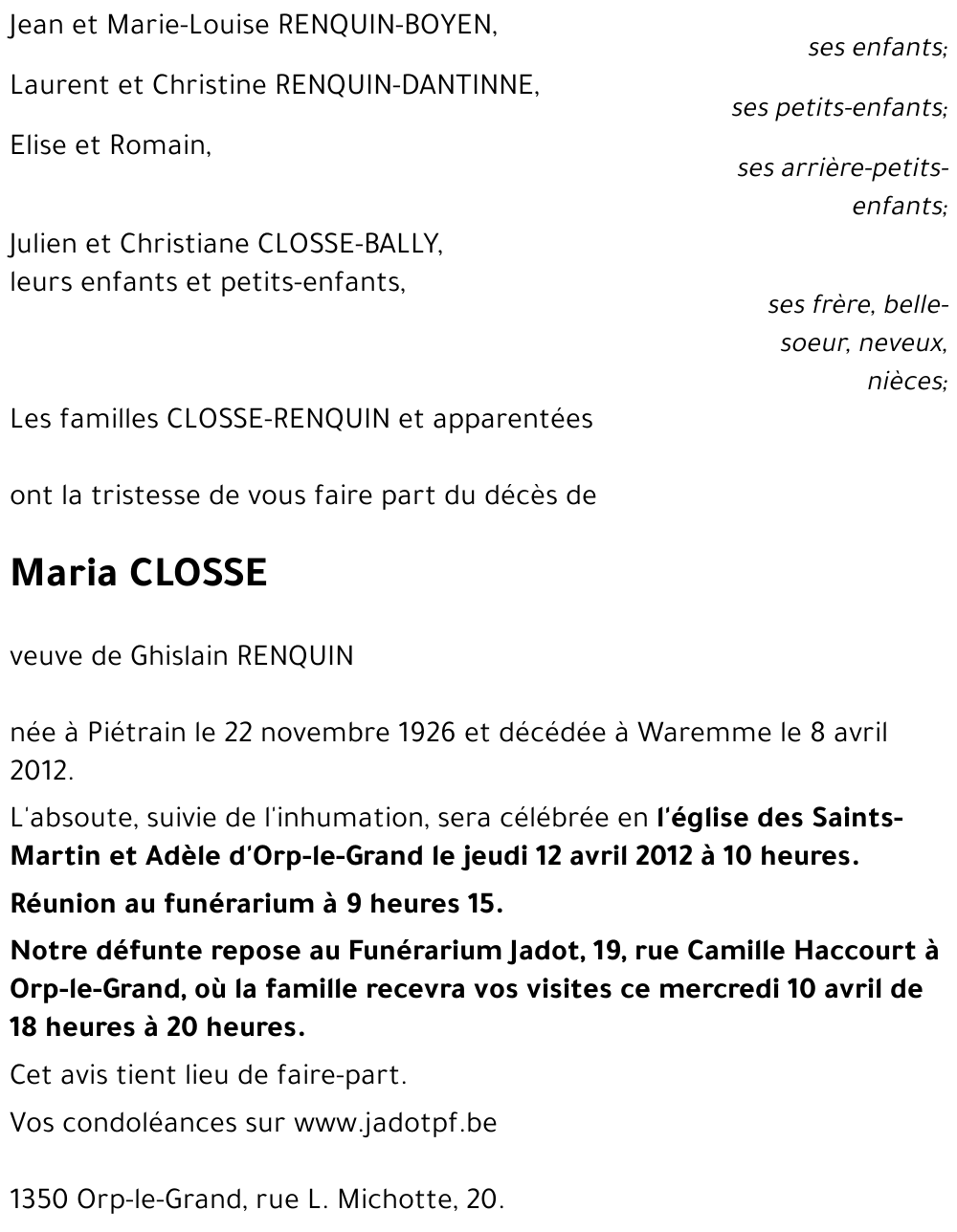 Maria CLOSSE