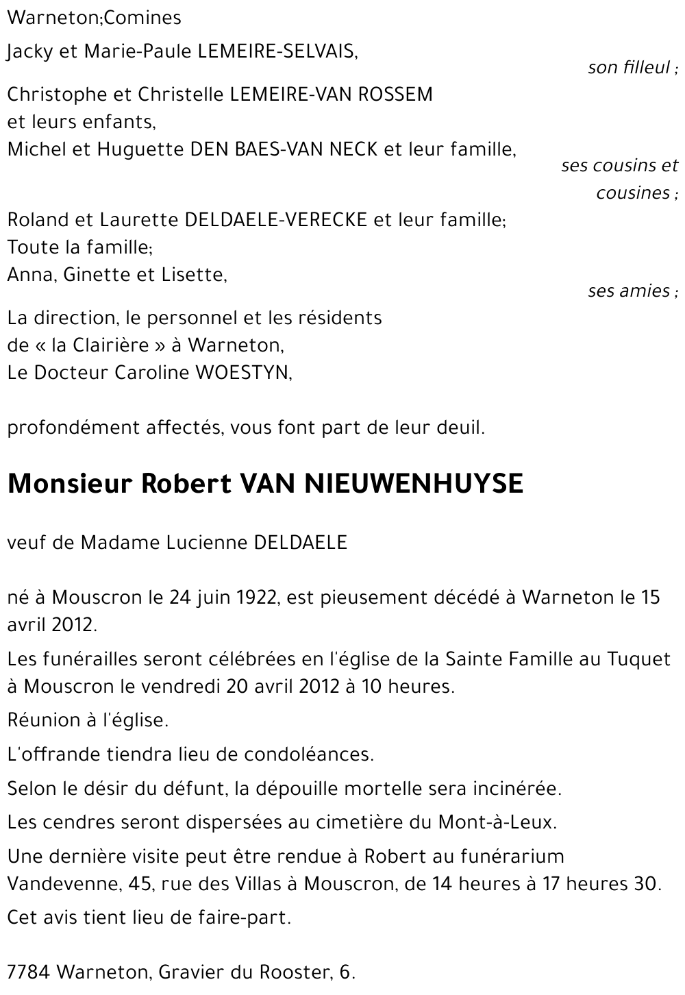 Robert VAN NIEUWENHUYSE