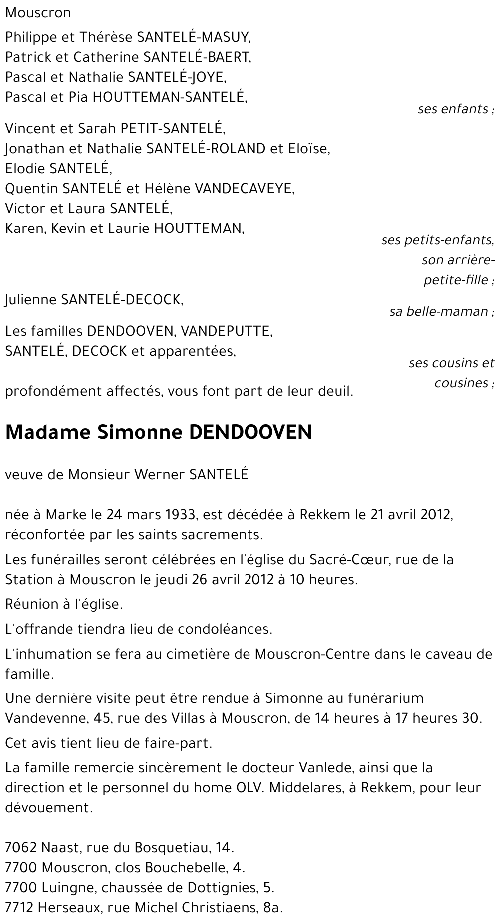 Simonne DENDOOVEN