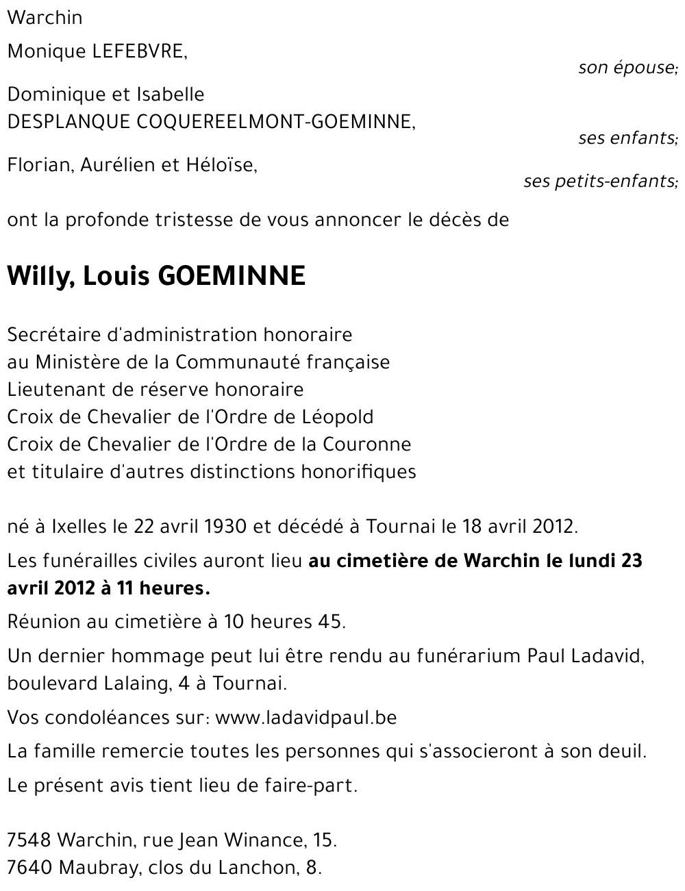 Willy, Louis GOEMINNE