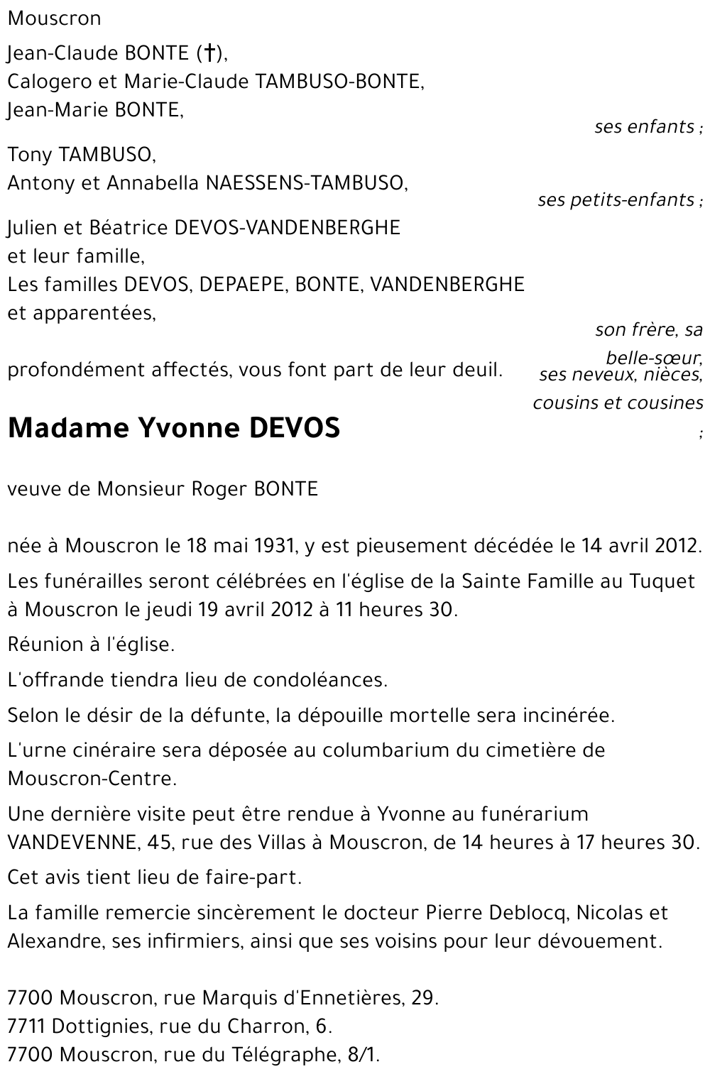 Yvonne DEVOS