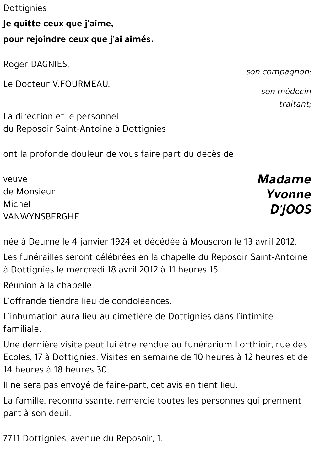 Yvonne D'JOOS