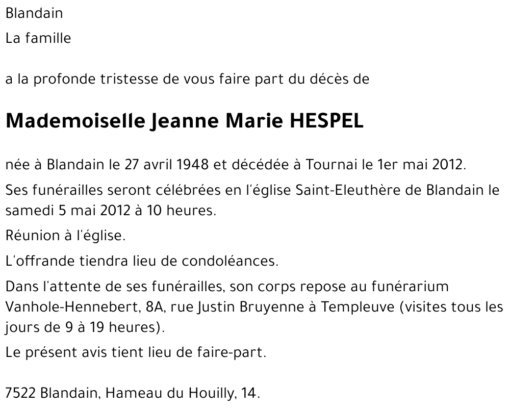 Jeanne Marie HESPEL