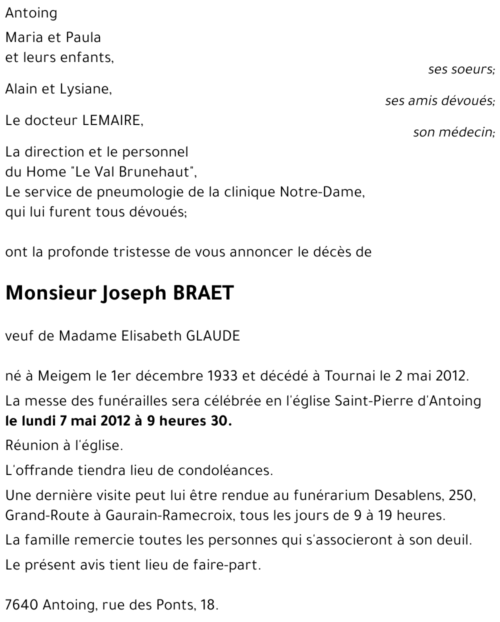 Joseph BRAET