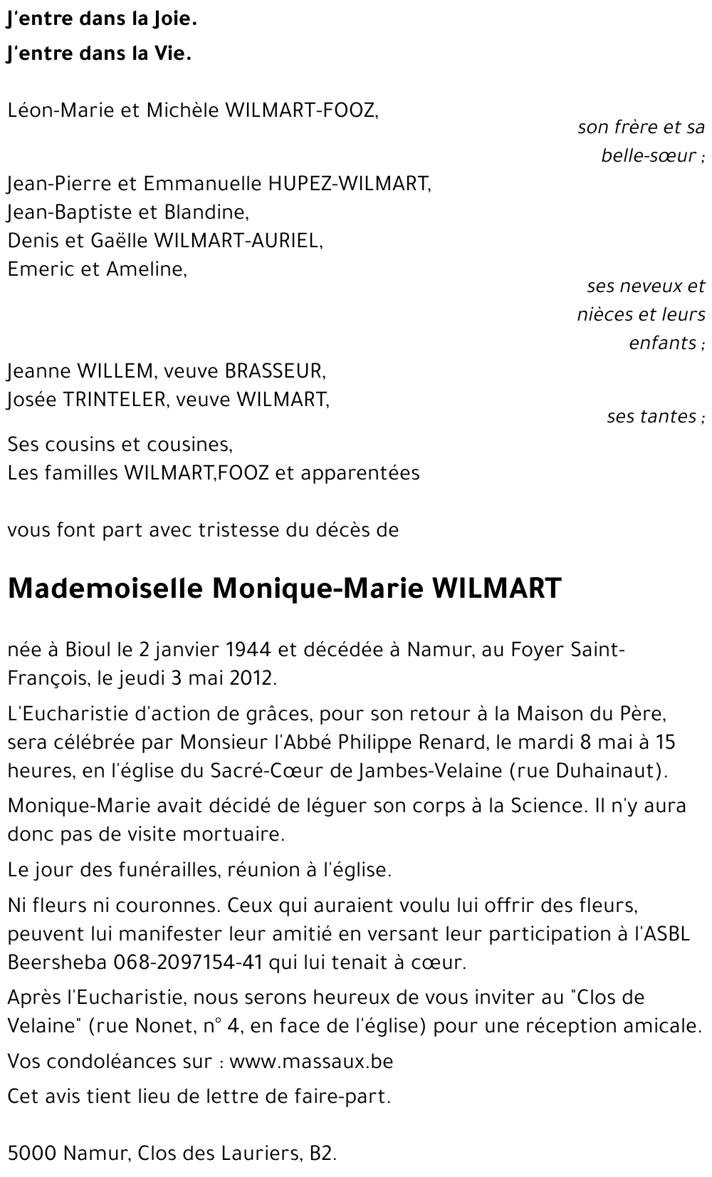 Monique-Marie WILMART