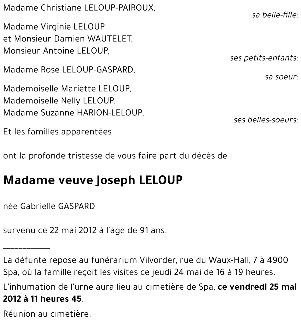 veuve Joseph LELOUP