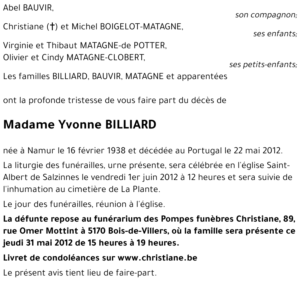 Yvonne BILLIARD