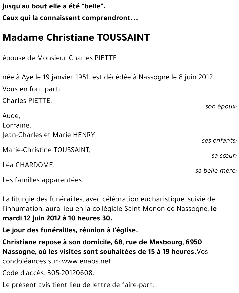 Christiane TOUSSAINT