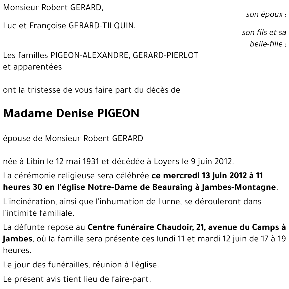 Denise PIGEON