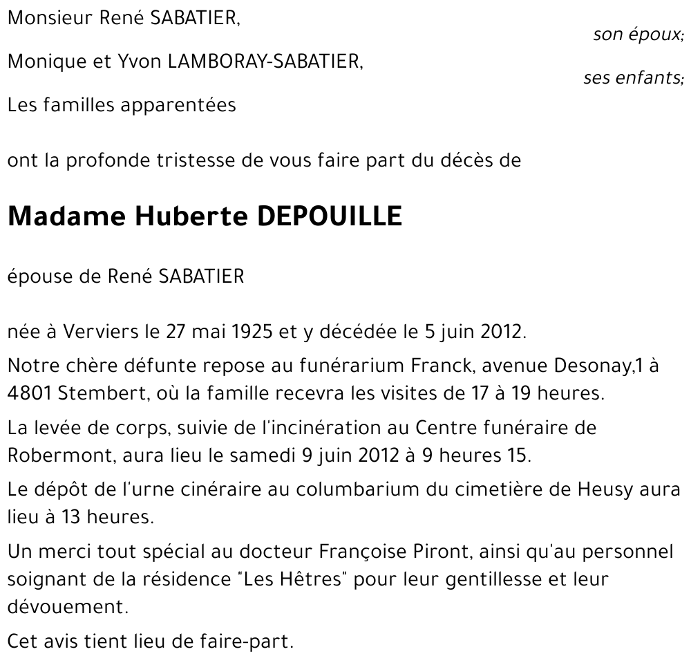 Huberte DEPOUILLE