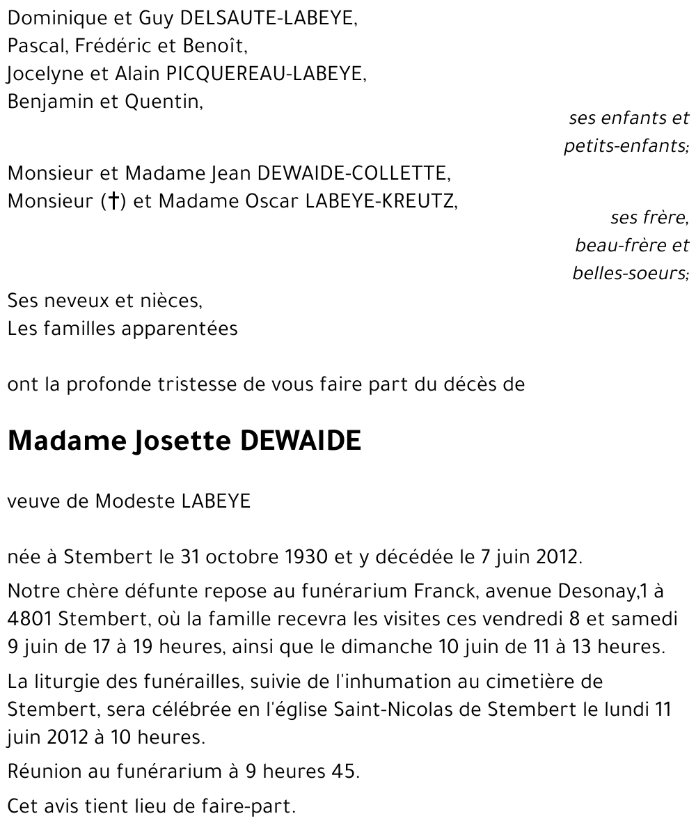 Josette DEWAIDE