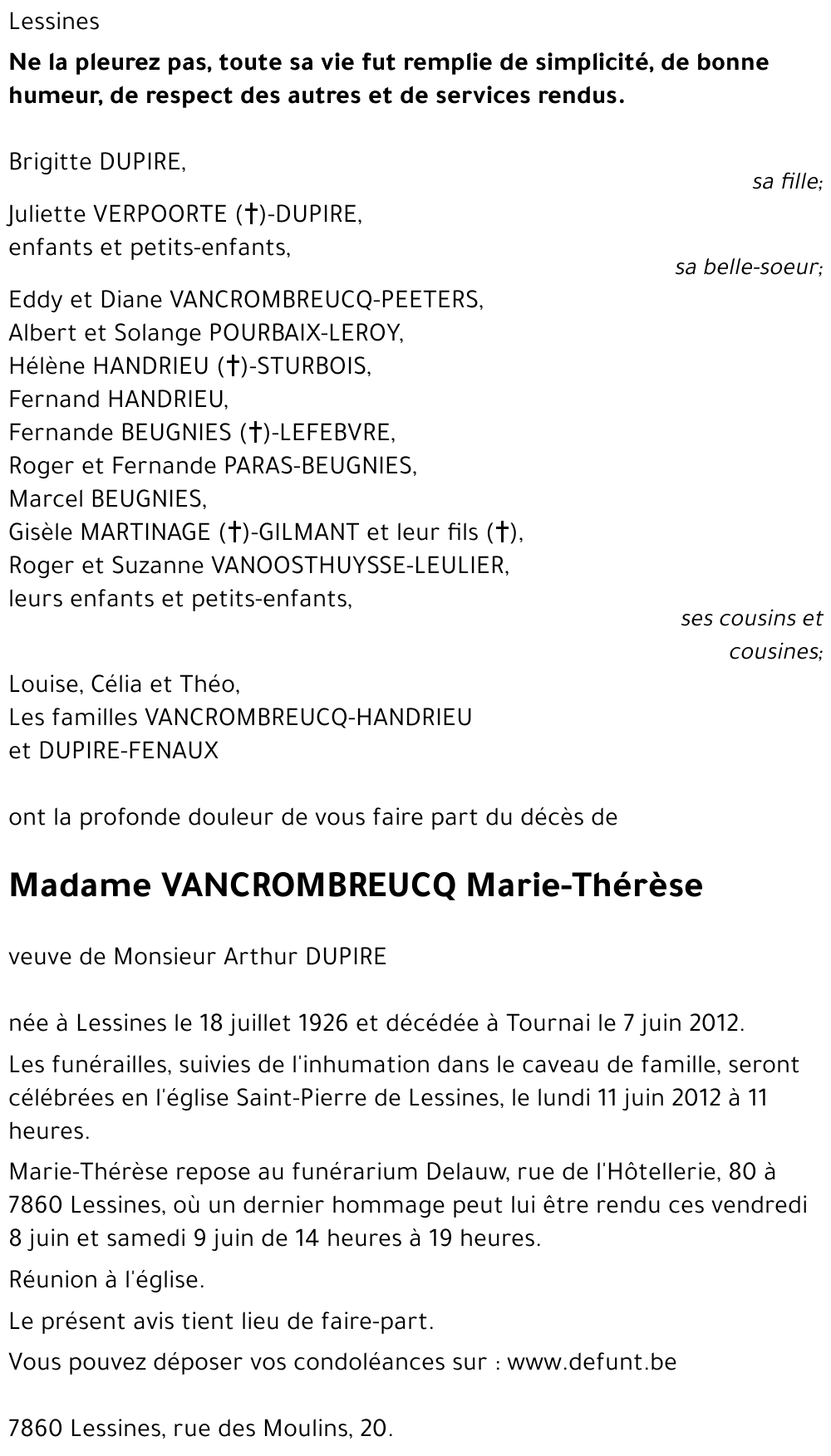 VANCROMBREUCQ Marie-Thérèse