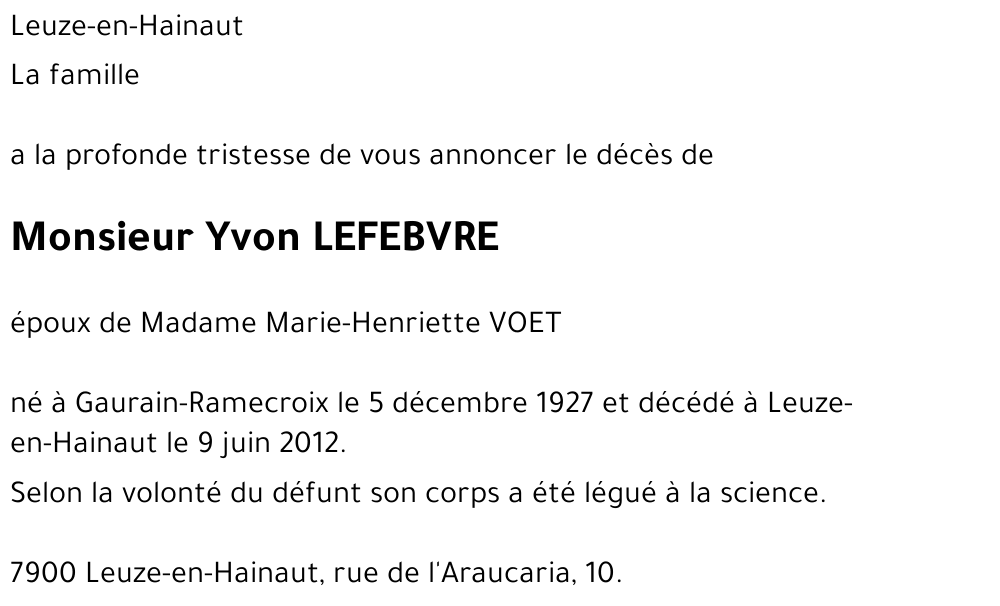 Yvon LEFEBVRE