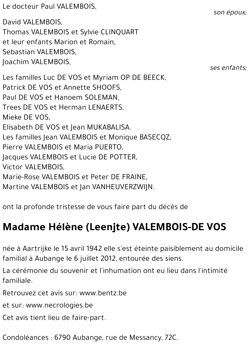 Hélène (Leenjte) VALEMBOIS-DE VOS