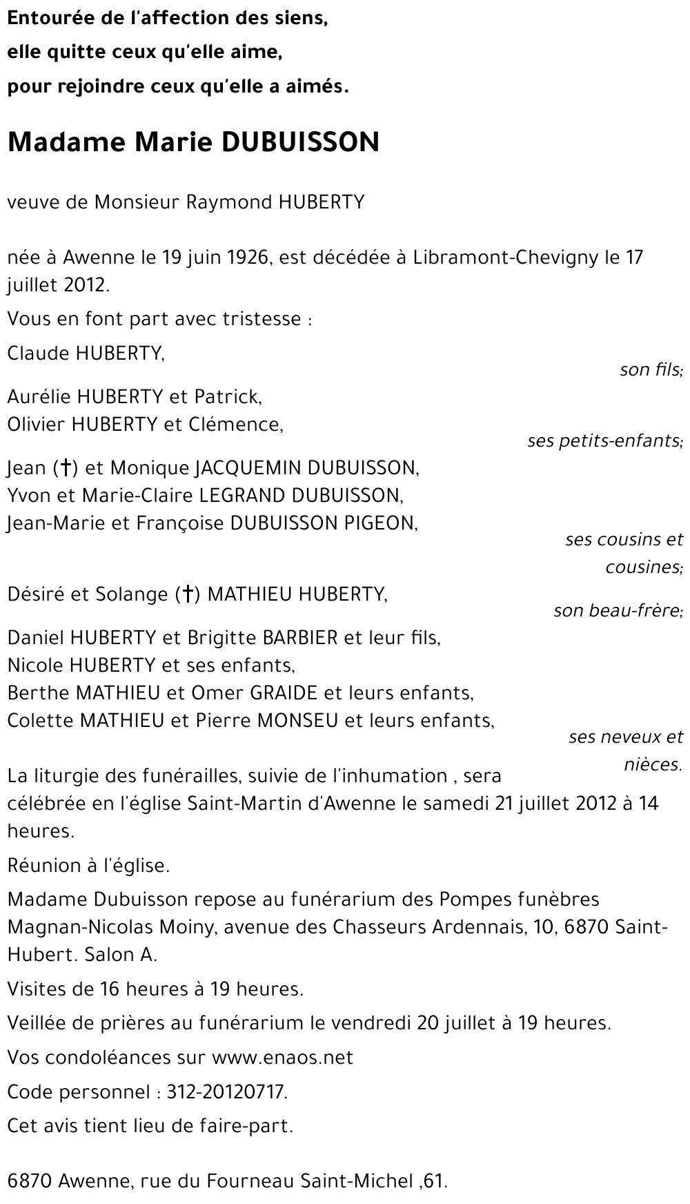 Marie DUBUISSON