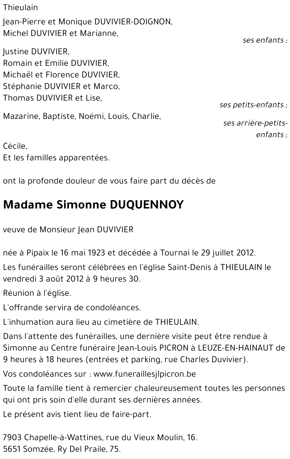 Simonne DUQUENNOY