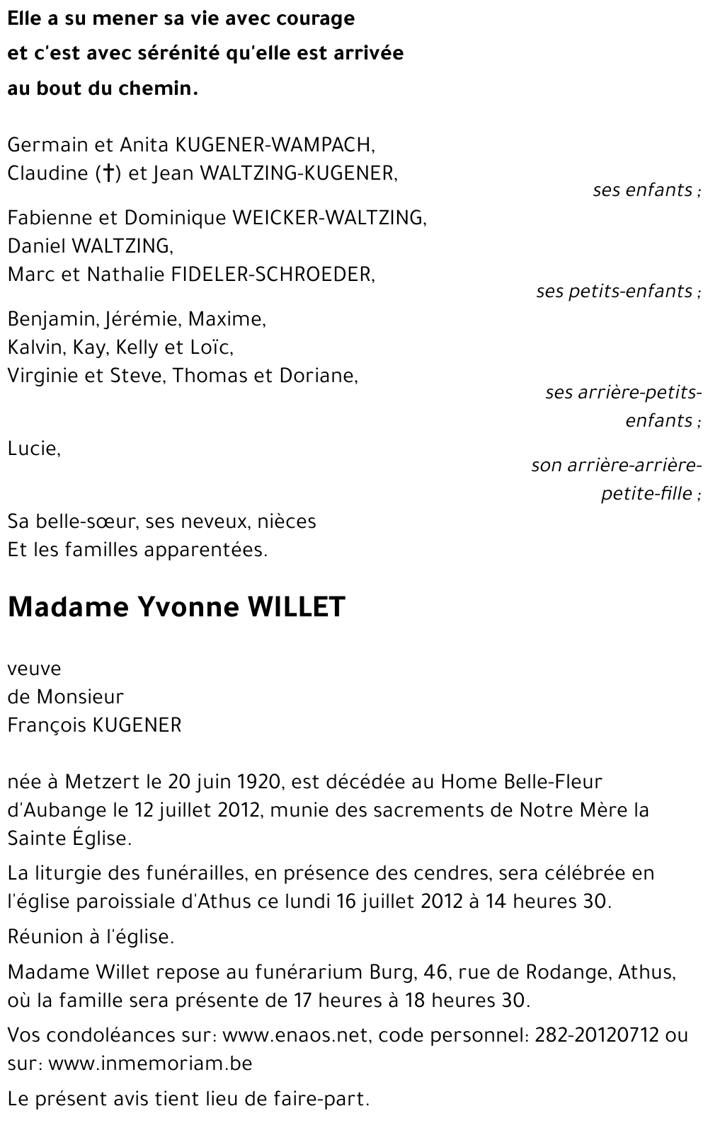 Yvonne WILLET