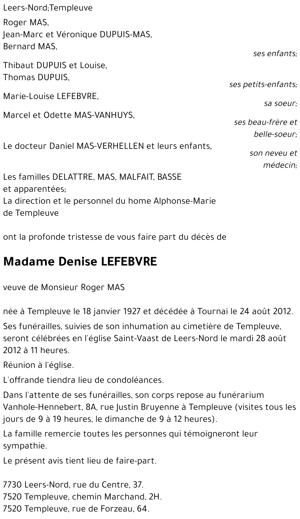 Denise LEFEBVRE