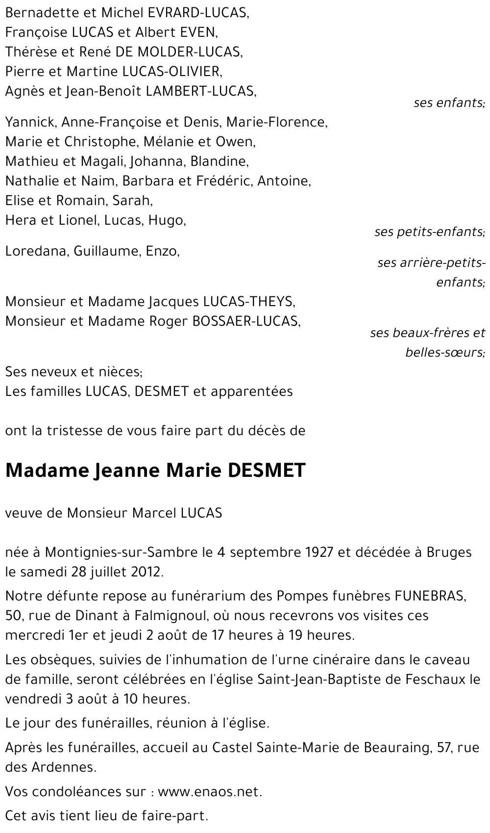 Jeanne Marie DESMET