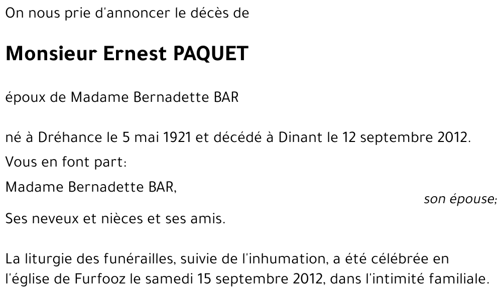 Ernest PAQUET